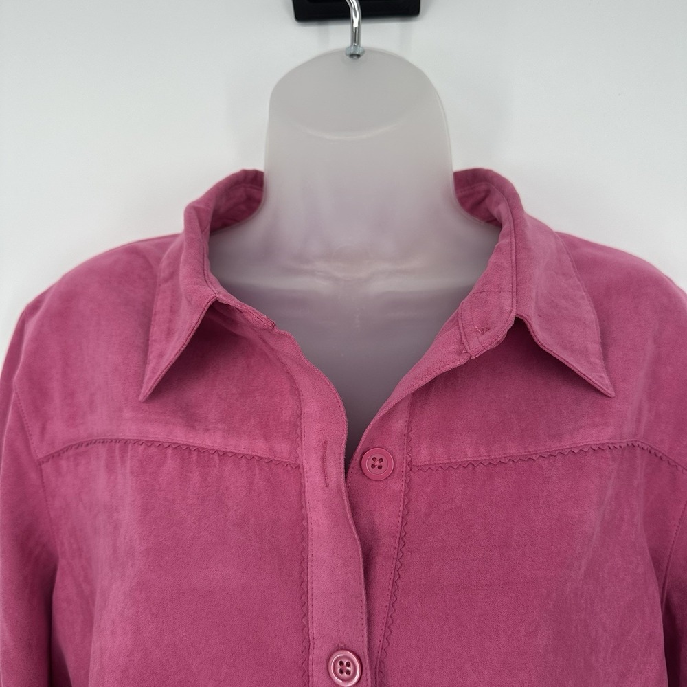 Studio Works 1X Button Up Shirt Top Long Sleeve Pink Suede-like Classic Preppy - Picture 3 of 9
